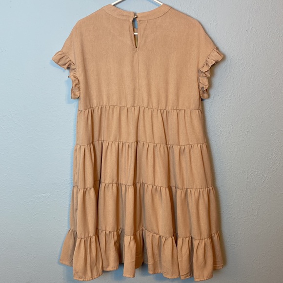 Foteisy Womens Size Medium Light Pink Tiered Dress Capped Flutter Sleeves Flowy - Picture 3 of 8